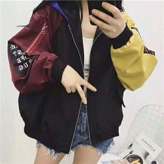 Áo khoác dù tay phối chữ 2 màu