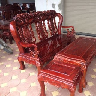 Bộ bàn ghế giả cổ hoa lá tây gỗ xà cừ