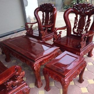 Bộ bàn ghế giả cổ hoa lá tây gỗ xà cừ