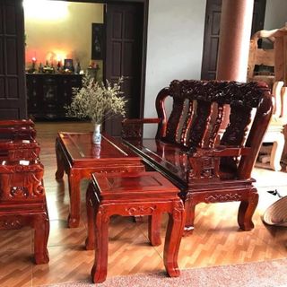 Bộ bàn ghế đồng kỵ minh quốc voi gỗ xà cừ Tay 10 và Tay 12