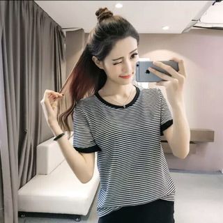 sỉ set áo thun kẻ viền dày quần đùi ống loe