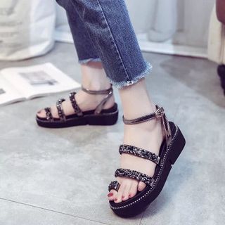 giày sandal đế thấp kim tuyến