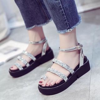 giày sandal đế thấp kim tuyến
