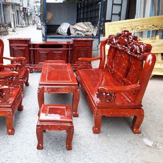 Bộ bàn ghế nghê đỉnh gỗ xà cừ tay 10 và tay 12