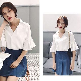 Áo Kiểu Sơ Mi Tay Loe