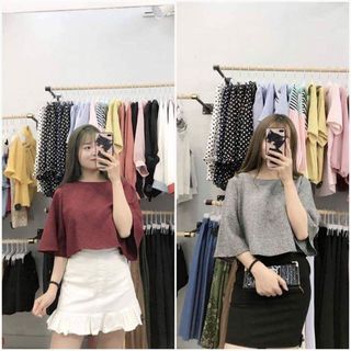 Áo kiểu nữ bố kim tuyến màu đỏ đô