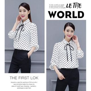 Áo Sơ Mi Chấm Bi Nơ Cổ