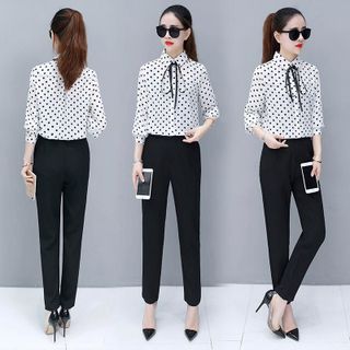 Áo Sơ Mi Chấm Bi Nơ Cổ