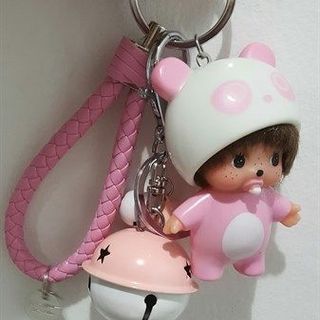 Monchichi gấu hồng đứng có chuông