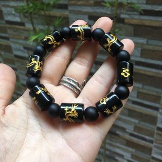 Vòng đen khúc khắc rồng size nam - MSP 445