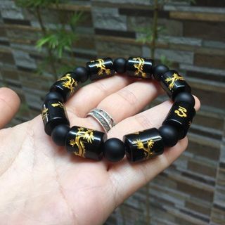 Vòng đen khúc khắc rồng size nam - MSP 445