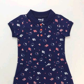 Đầm thun cổ bẻ bé gái in Kitty Size 6-14t Hàng Viet nam I love Next
