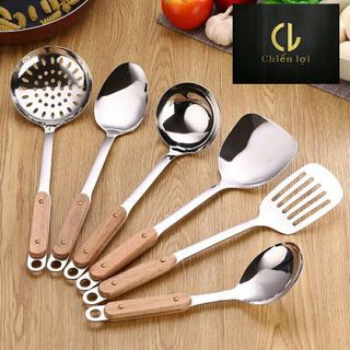bộ muỗng inox cán gỗ