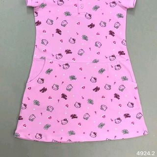Đầm thun cổ bẻ bé gái in Kitty Size 6-14t Hàng Viet nam I love Next
