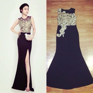 đầm maxi xẻ đùo phối hoa văn ren nổi 27/3-18