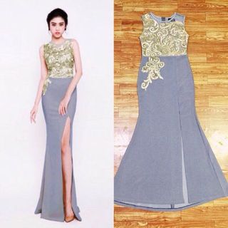 đầm maxi xẻ đùo phối hoa văn ren nổi 27/3-18