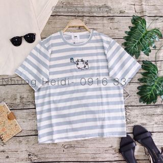 Áo thun sọc thêu hình Hình thêu bò sữa siêu cute