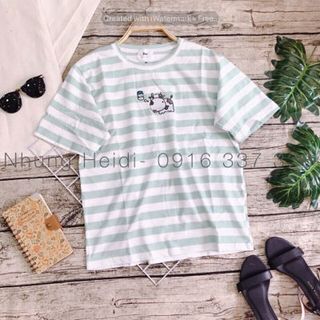 Áo thun sọc thêu hình Hình thêu bò sữa siêu cute