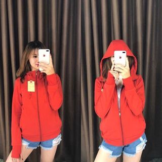 Khoác thun nữ Có tay sỏ ngón Có túi trong Túi ngoài có dây kéo Nón to