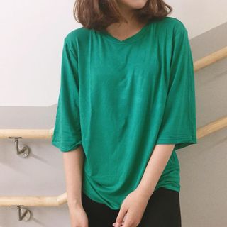 Áo thun tay lỡ nữ Just-P màu xanh lục