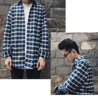 Sơ mi Flannel nam Just-P màu caro xanh