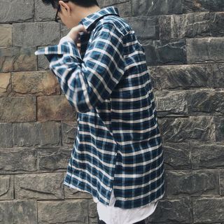 Sơ mi Flannel nam Just-P màu caro xanh