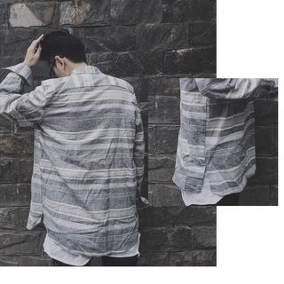 Sơ mi Flannel nam Just-P màu xám đá có kẻ