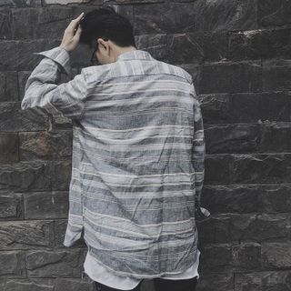 Sơ mi Flannel nam Just-P màu xám đá có kẻ