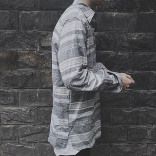 Sơ mi Flannel nam Just-P màu xám đá có kẻ