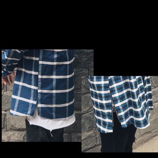 Sơ mi Flannel nữJust-P màu kẻ ca rô xanh