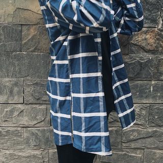 Sơ mi Flannel nữJust-P màu kẻ ca rô xanh