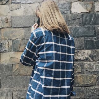 Sơ mi Flannel nữJust-P màu kẻ ca rô xanh