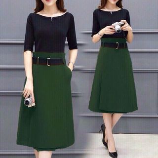Chân váy lệch tà kèm belt fashion