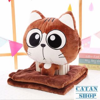 Gối mền mèo con 3 trong 1 nỉ nhung cực mịn bộ chăn gối văn phòng