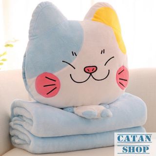 Gối mền mèo con 3 trong 1 nỉ nhung cực mịn bộ chăn gối văn phòng