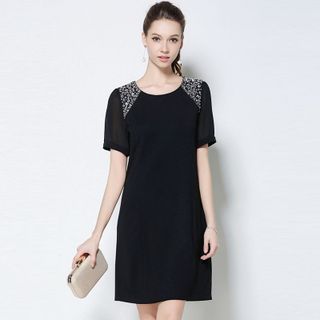 Đầm Đen Phối Voan Tay Form Rộng