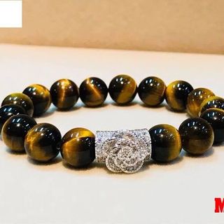 Vòng tay đá mắt hổ nâu mix charm hoa - MSP 549