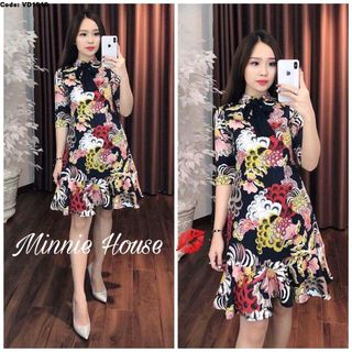 đầm hoa nơ cổ