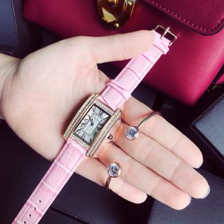 Đồng hồ dây da nữ viền hột đá