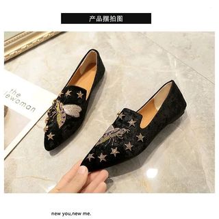 Giày bệt phủ nhung thêu hình con ong hàng Quảng Châu fullbox