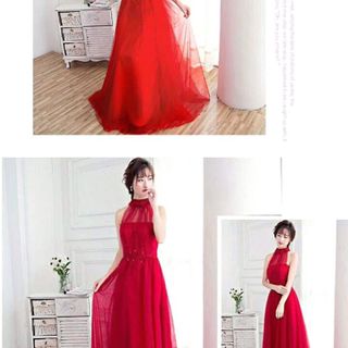 MAXI CỔ YẾM KẾT CƯỜM Màu đỏ