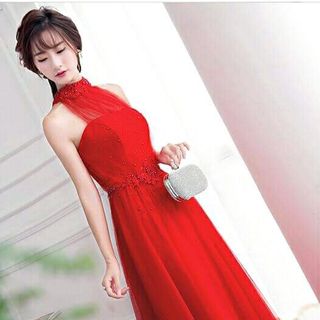 MAXI CỔ YẾM KẾT CƯỜM Màu đỏ