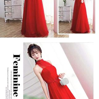 MAXI CỔ YẾM KẾT CƯỜM Màu đỏ