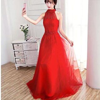 MAXI CỔ YẾM KẾT CƯỜM Màu đỏ