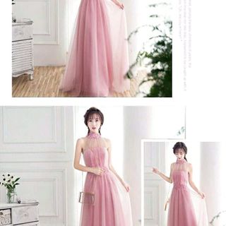MAXI CỔ YẾM KẾT CƯỜM MÀU HỒNG