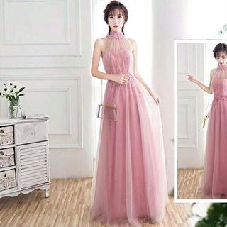MAXI CỔ YẾM KẾT CƯỜM MÀU HỒNG