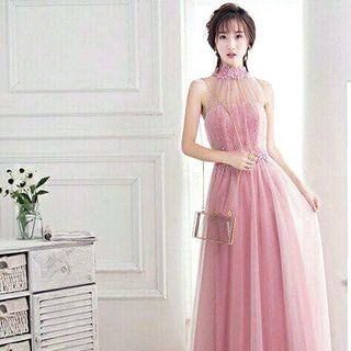 MAXI CỔ YẾM KẾT CƯỜM MÀU HỒNG