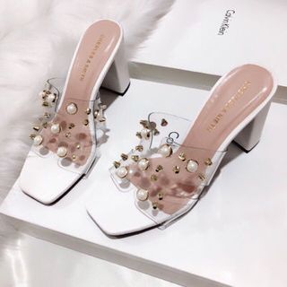 Dép gót cao quai đính châu