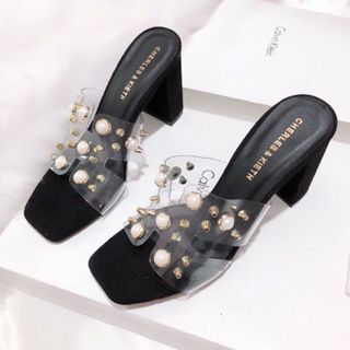 Dép gót cao quai đính châu