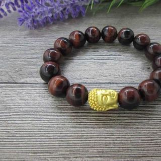 Vòng tay mắt hổ đỏ mix charm 12 ly - MSP 586